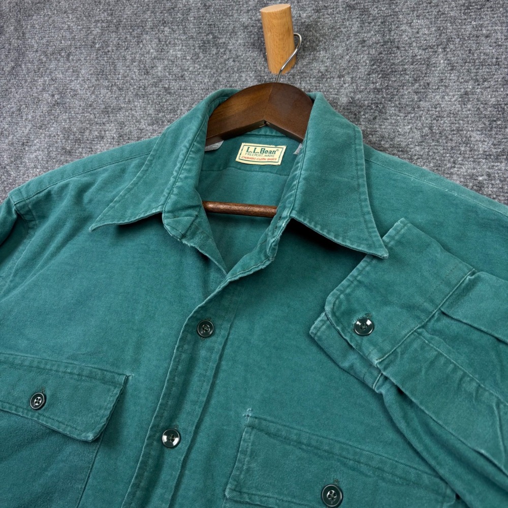 LL Bean Chamois Cloth Shirt Mens 17.5 Long Teal Green USA Cotton Flannel 0660
